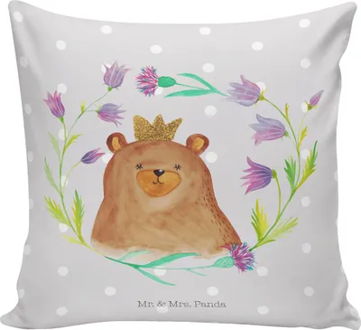 Produktbild von Mr. & Mrs. Panda Kissen 40x40 Bär Königin - Grau Pastell - Geschenk, Mama, Muttertag, Mom, Mutter, Teddy, Sofa, Zierkissen, Mutti, für, Sofakissen, kuschelkissen