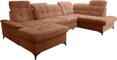 Produktbild von Robin Inspire Ecksofa Mit Schlaffunktion 2 Bettkasten U Form Sofa Eckcouch Schlafcouch Freistehend Verstellbare Sitztiefe Rückenhöhe Neo 343 x 210 x 90 cm Rechts Ziegelrot