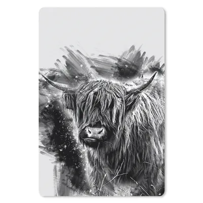 Produktbild von MuchoWow® Mauspad Mousepad Schottischer Highlander auf einem Zeichenhintergrund - schwarz und weiß 40x60 cm - Mousepads - Maus Mat - Pad - Mausunterlage - Schreibtisch Accesoire