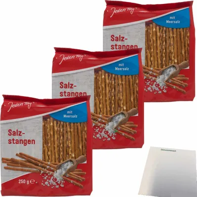 Produktbild von Jeden Tag Salzstangen mit Meersalz 3er Pack (3x250g Packung) + usy Block