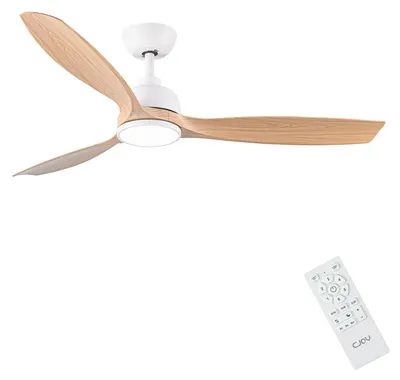 Produktbild von Deckenventilator – Weißes Holz – 132 cm – Dimmbares LED-Licht – 6 Geschwindigkeitsstufen – Retro-Stil für den Innenbereich