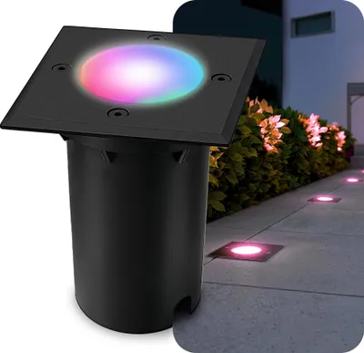Produktbild von SSC-LUXon Bodenleuchte KALPA eckig schwarz Bodenstrahler IP67 - mit SMART LED GU10 RGB 3CCT dimmbar - Außenstrahler für Garten befahrbar
