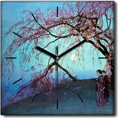 Produktbild von Coloray Uhr auf Leinwand 30x30 cm Wand Uhr Dekoration Wohnzimmer Segeltuch schwarze Hände -Kirschbaum Japan.
