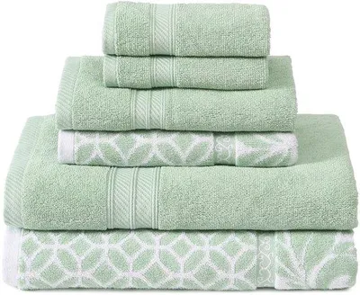 Immagine prodotto di Set di 6 asciugamani Unyqoos® in tessuto jacquard: 100% cotone pettinato, Oeko-Tex, include asciugamani da bagno, asciugamani e spugne, disponibili in diversi colori per un lusso e un comfort superiori