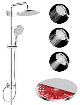 Produktbild von Duschsystem mit Selbstreinigung, 25cm Runder Brausekopf, Edelstahlschlauch, Handbrause, Weiß