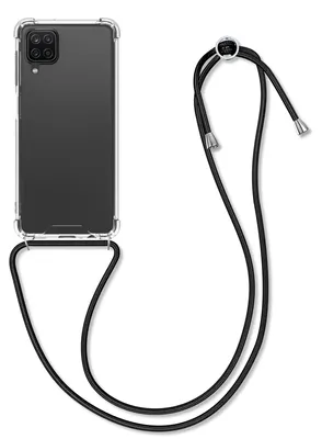 Produktbild von kwmobile Necklace Case kompatibel mit Samsung Galaxy A12 Hülle - Silikon Cover mit Handykette - Band Handyhülle Schwarz Transparent