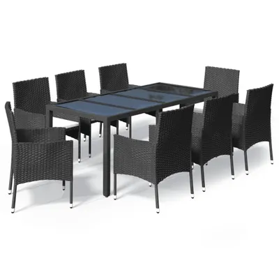 Produktbild von vidaXL 9-tlg. Garten-Essgruppe mit Kissen Schwarz Poly Rattan