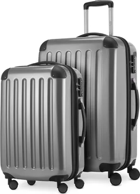 Produktbild von Alex - 2er Set Handgepäck + Mittelgroßer Koffer, Kofferset Resekofffer Trolleys Hartschale Polycarbonat glänzend,Silber