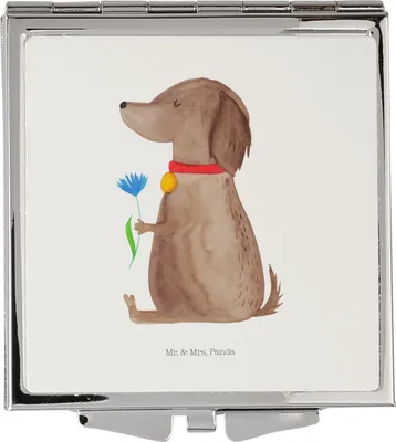 Produktbild von Mr. & Mrs. Panda Schminkspiegel Hund Blume - Weiß - Geschenk, Taschenspiegel, Süß, Hunde, Sprüche, Kosmetikspiegel, Handspiegel, Kleiner Spiegel, Klappbarer, Niedlich