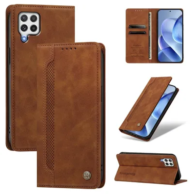 Produktbild von Handyhülle für Samsung Galaxy A22 4G, Leder Wallet Klapphülle mit Standfunktion, Stoßfeste Schutzhülle Braun