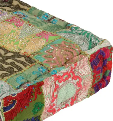 Produktbild von vidaXL Pouf Flickwerk Quadrat Baumwolle Handgefertigt 50×50×12 cm Grün