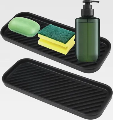Produktbild von 2 Stück Silikon Spülbecken Organizer, Silikon Schwammablage Schwammhalter Küche Bad Spülbecken Waschbecken Organizer Küche Abtropfmatte für Schwämme Bürsten Seife Spüle (Schwarz)