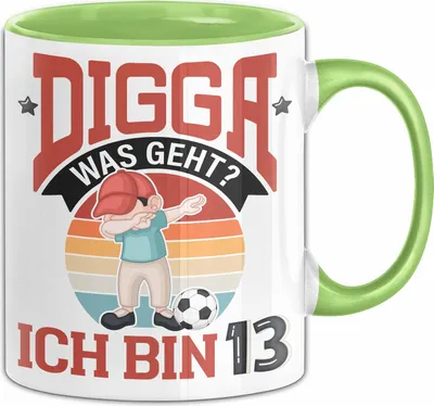 Produktbild von 13. Geburtstag Geschenk Tasse Becher Jungs Sohn Geburtstagsgeschenk Digga Was geht Ich Bin 13 Teenager (Grün)