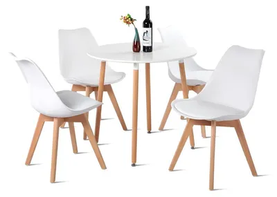 Produktbild von Esstisch mit 4 Stühlen skandinavisch rund Holz 80 cm Weiß