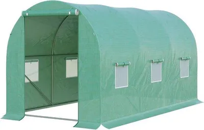 Productafbeelding van Tunnelbroeikas van verzinkt staal met HDPE vensterdeur - 400x200x190cm Groen