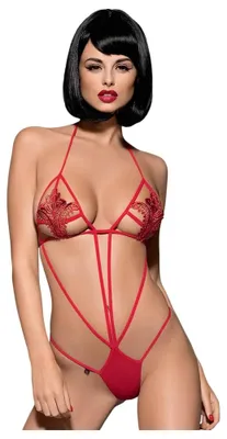 Obrázok produktu pre Obsessive Luiza, Bodysuit, Červená, Elastan, Polyamid, S/M, Jednofarebné, Nízky pás