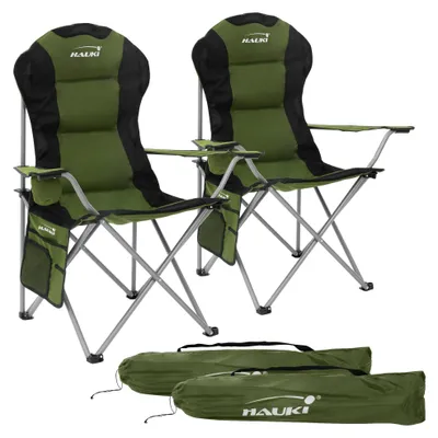 Produktbild von Set aus 2 übergroßen, zusammenklappbaren Campingstühlen mit Getränkehalter