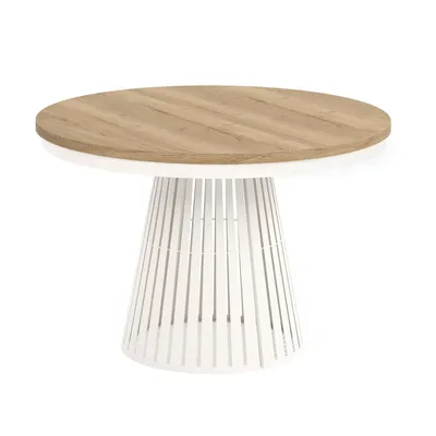 Obrázek produktu pro Kulatý rozkládací jídelní stůl CAVO s kruhovým podnožím, loftový styl, skandinávský, průměr: 120/196 cm, barva: Halifax/Kašmír
