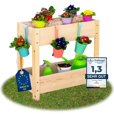 Produktbild von ITA Hochbeet aus Holz 80x37x78 cm - Pflanzkasten mit 2 Ebenen & Innenfolie - EU - Direkt vom Hersteller -Kiefernholz - Pflanzbeet Blumenkasten für Garten Balkon Terrasse - Natur