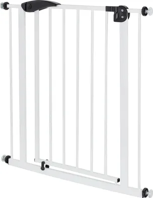 Obrázek produktu pro ECD Germany Bezpečnostní branka do dveří pro děti, psy a kočky, 75-85 cm, bez vrtání, bílá, oboustranně otočná, samozavírací, bezpečná kovová branka