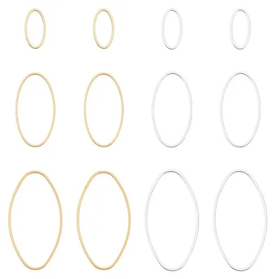 180 ovale Messing-Verbindungsringe, 6 Stile, 16/30/40 mm, Gold & Silber