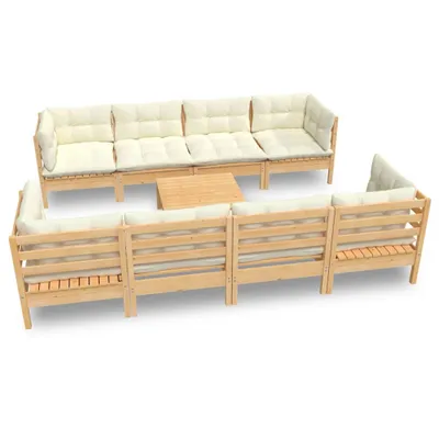 Produktbild von vidaXL 9-tlg. Garten-Lounge-Set mit Creme Kissen Massivholz Kiefer