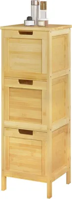 Produktbild von EUGAD Badezimmerschrank schmal, mit 3 abnehmbaren Schubladen, aus Bambus, Naturfarbe