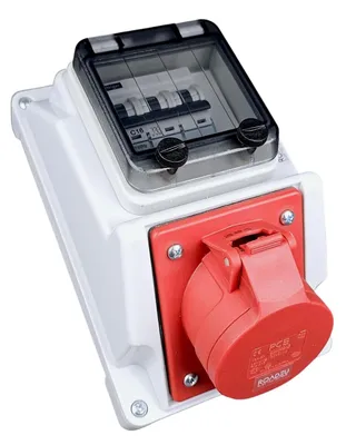 Produktbild von RoadEu Wandverteiler IP44 mit LS-Schalter | CEE 16A 5-polig 400V Steckdose | Sicherungskasten mit Klarsichtdeckel | vorverdrahtet 2,5mm²