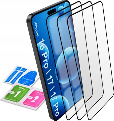 Zdjęcie produktu dla 3x SZKŁO HARTOWANE NA CAŁY EKRAN do iPhone 16 Pro | 17 |17 Pro SZYBKA 5D 9H