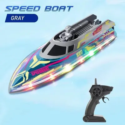 Produktbild von RC Rennboot - Ferngesteuertes Speedboot Spielzeug - 2,4GHz Fernsteuerung - 15–20 km/h Hochgeschwindigkeit - Wasserdicht mit LED-Licht - Grau Einzelsteuerung