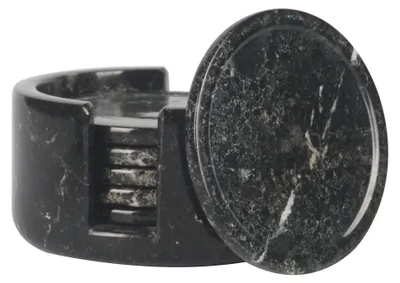 Obrázek produktu pro Sada 6 podtácků z mramoru, černá, kulatá, průměr 9 cm, s držákem