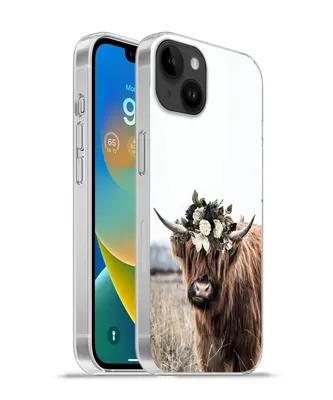 Produktbild von MuchoWow® Handyhülle Schutzhülle Hülle für Apple iPhone 14 Plus - Soft case Schottischer Highlander - Blumen - Tiere Silikon Softcase Handy Hülle - Abbildung