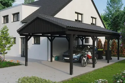 Produktbild von Einzelcarport SKAN HOLZ Fichtelberg inkl. Pfostenanker 423 x 808 cm anthrazit
