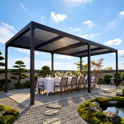 Produktbild von Alu Pergola MCW-L41, Lamellen-Pavillon Terrassenüberdachung, stabiles 8cm-Metall-Gestell 3x6m  anthrazit