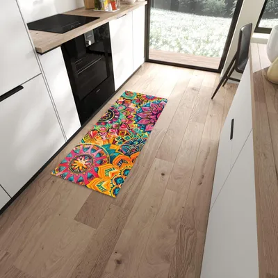 Produktbild von Küchenteppich 60x150cm rutschfest & abwischbar PVC Läufer - Mandala Design