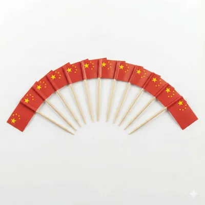 Cocktailspieße mit China-Flagge, 120 Stück, Bambus, 6,5 cm