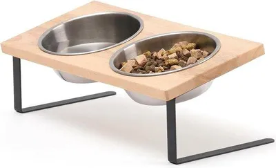 Produktbild von Famanu Futterstation für Haustiere mit 15° Neigung - Edelstahl und Bambus