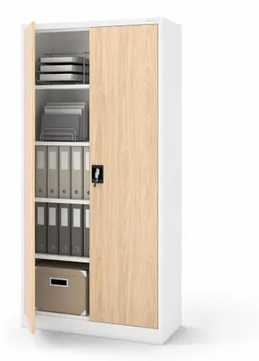 Produktbild von Büroschrank C001 Aktenschrank Lagerschrank Mehrzweckschrank Metallschrank 4 Fachböden Pulverbeschichtung Stahlblech 185 cm x 90 cm x 40 cm Farbe: Weiß/Holzoptik