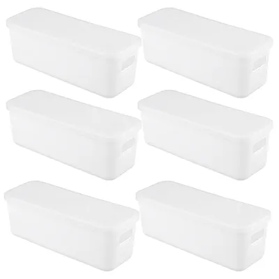 6er-Set Aufbewahrungsboxen mit Deckel, 28x10x9,2 cm, weiß, Kunststoff