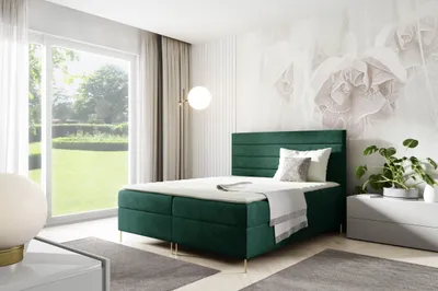Produktbild von GUTTO Boxspringbett VICKY 200 x 200cm 2x Bettkasten TOPPER 5cm Gratis Grün Velour hohe goldene Beine
