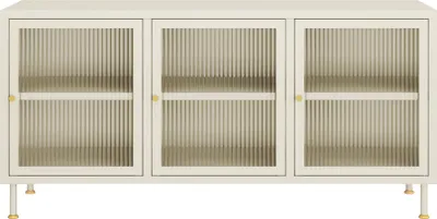 Produktbild von TV-Schrank 'Lindau' mit 3 Türen Stahl mit geriffeltem Glas 120 x 40 x 59 cm Cremeweiß