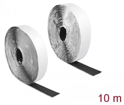 Produktbild von Delock Klettband selbstklebend mit Haft- und Flauschband L 10 m x B 25mm schwarz