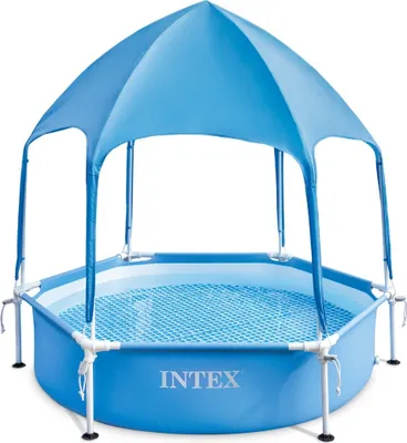Produktbild von INTEX 28209NP - Metal Frame Pool mit Überdachung (183x38cm) mit Wassersprüher Kinderpool Planschbecken