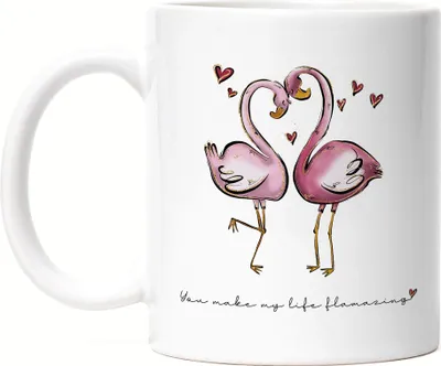 Produktbild von Flamingo Fan Tasse Weiß Valentinstag Freundin Freund Süß Geschenkidee Paar Liebe Couple Jahrestag