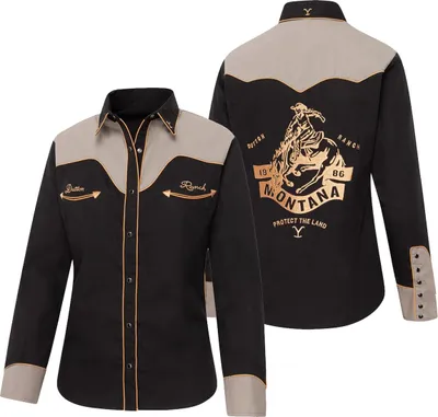 Produktbild von Stars & Stripes Damen Westernbluse YELLOWSTONE »Cowgirl« Schwarz Grau