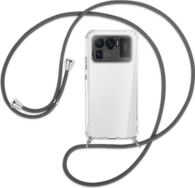 Produktbild von Handykette Backcover-Schutzhülle mit Band (Metall silberfarben) für Xiaomi Mi 11 Ultra - dunkelgrau