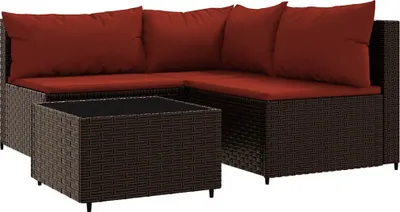 Obrázok produktu pre vidaXL 4-dielna záhradná súprava s vankúšmi Brown Poly Rattan