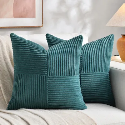 Produktbild von Set mit 2 türkisfarbenen Kissenbezügen, 80x80 cm, weiche, moderne Dekokissenbezüge für Sofa, Schlafzimmer, Wohnzimmer oder Bett.