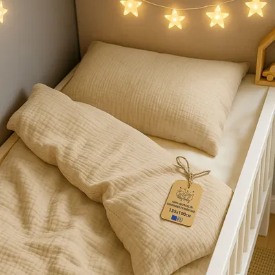 Produktbild von Musselin Kinderbettwäsche 100x135 cm Bettbezug Kissenbezug 40x60 Beige