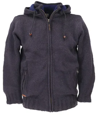 Produktbild von Uni Strickjacke, Wolljacke, Nepaljacke mit Fleecefutter - Graublau, Herren, Wolle, Größe: S